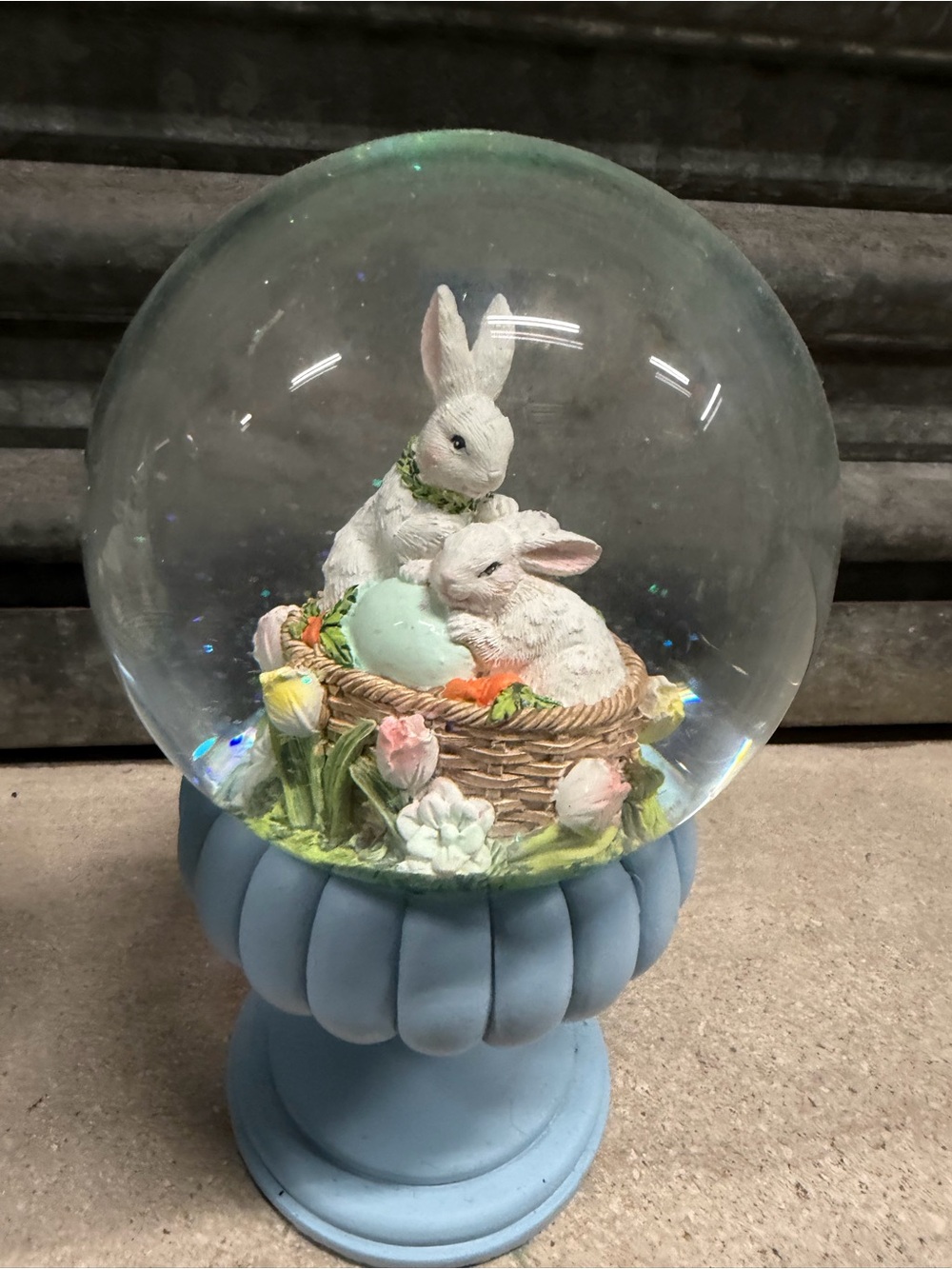 Spring Bunny Snow Globe Decorative Figurine in Light Blue